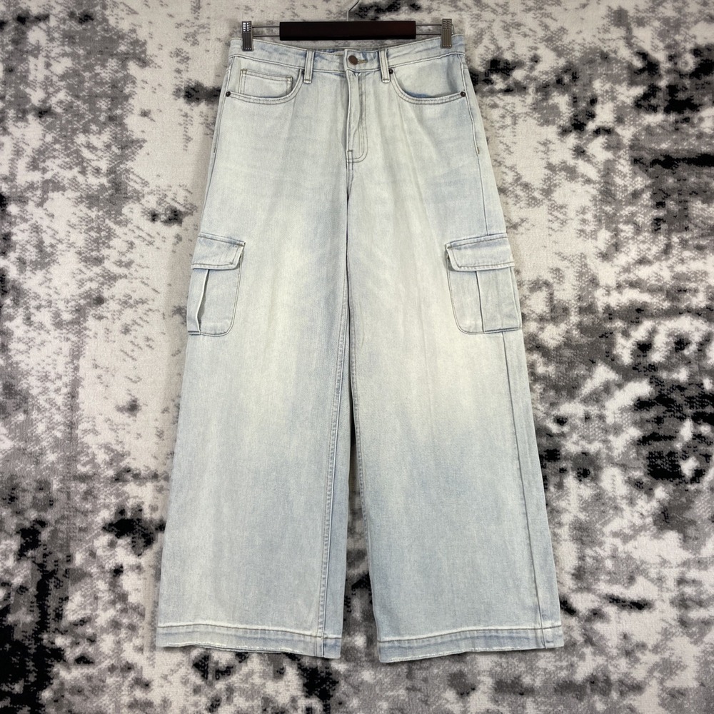 Light Blue Wide Leg Cargo Jeans